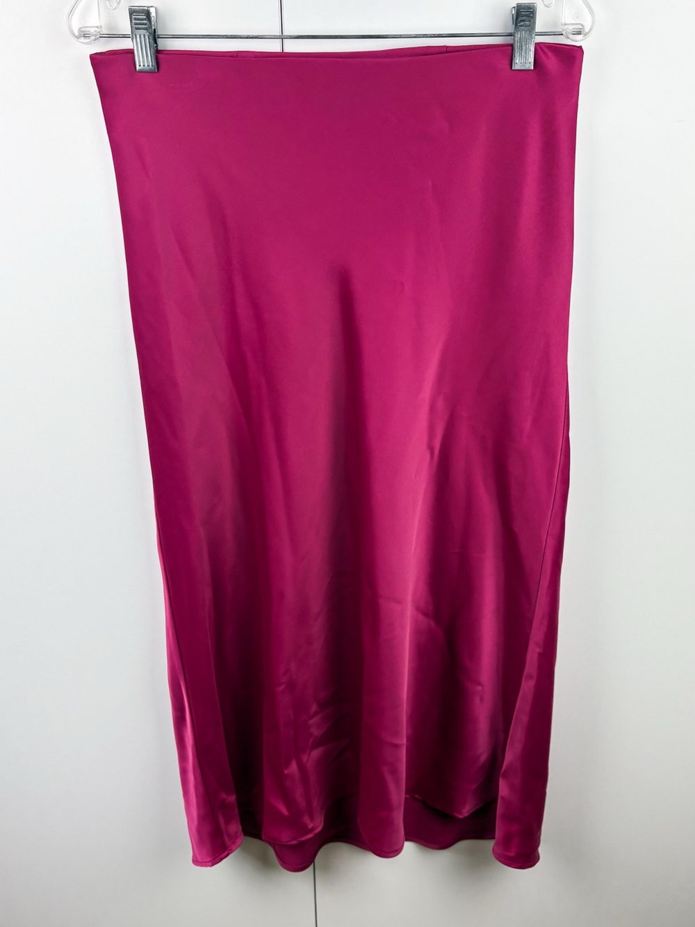 Rachel Zoe Satin Midi Slip Skirt Magenta Hot Pink Stretch Size 8 Office Cocktail